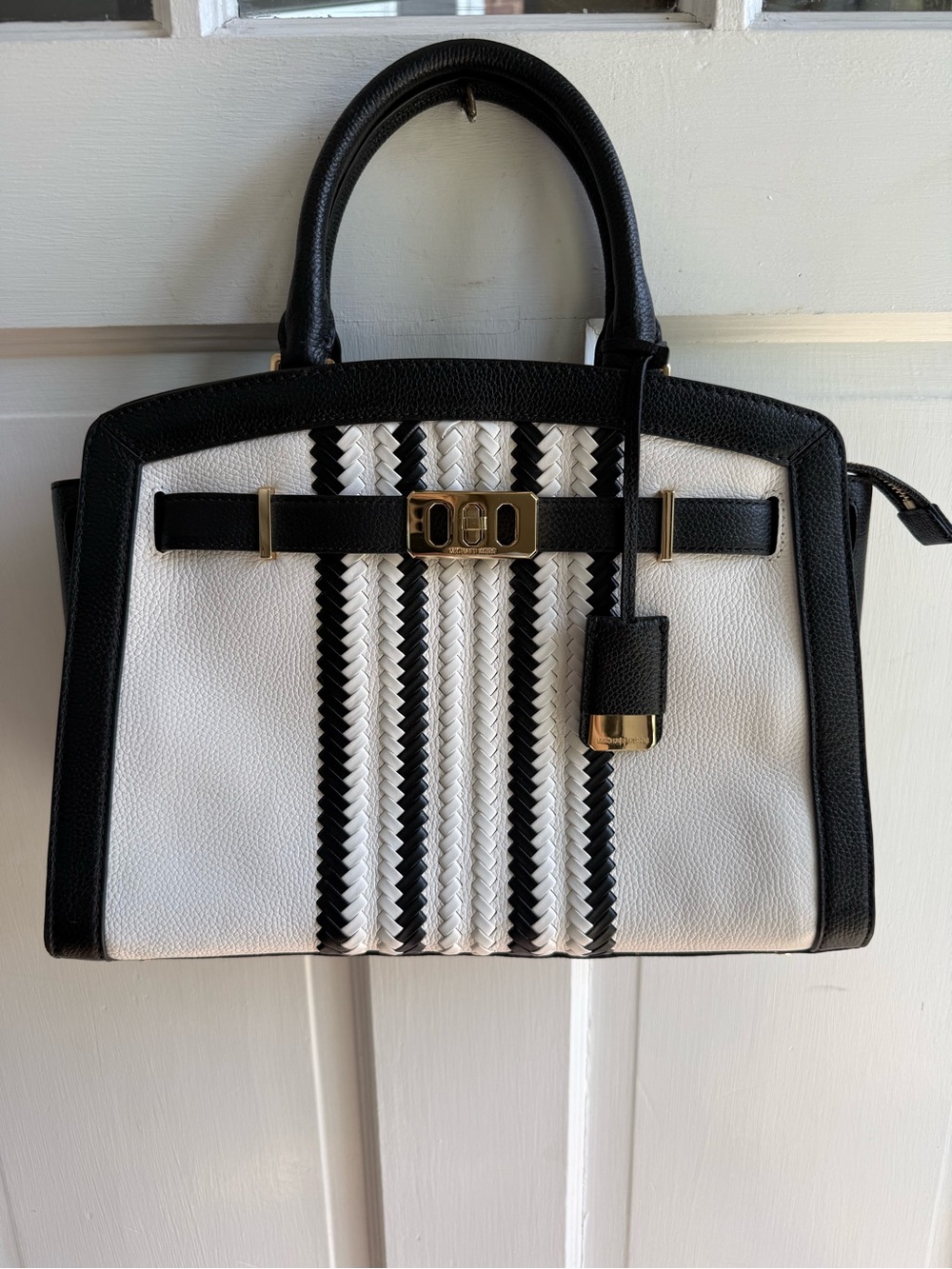 Michael Michael Kors Karson
Large Woven Stripe Leather
Satchel Bag Tote
